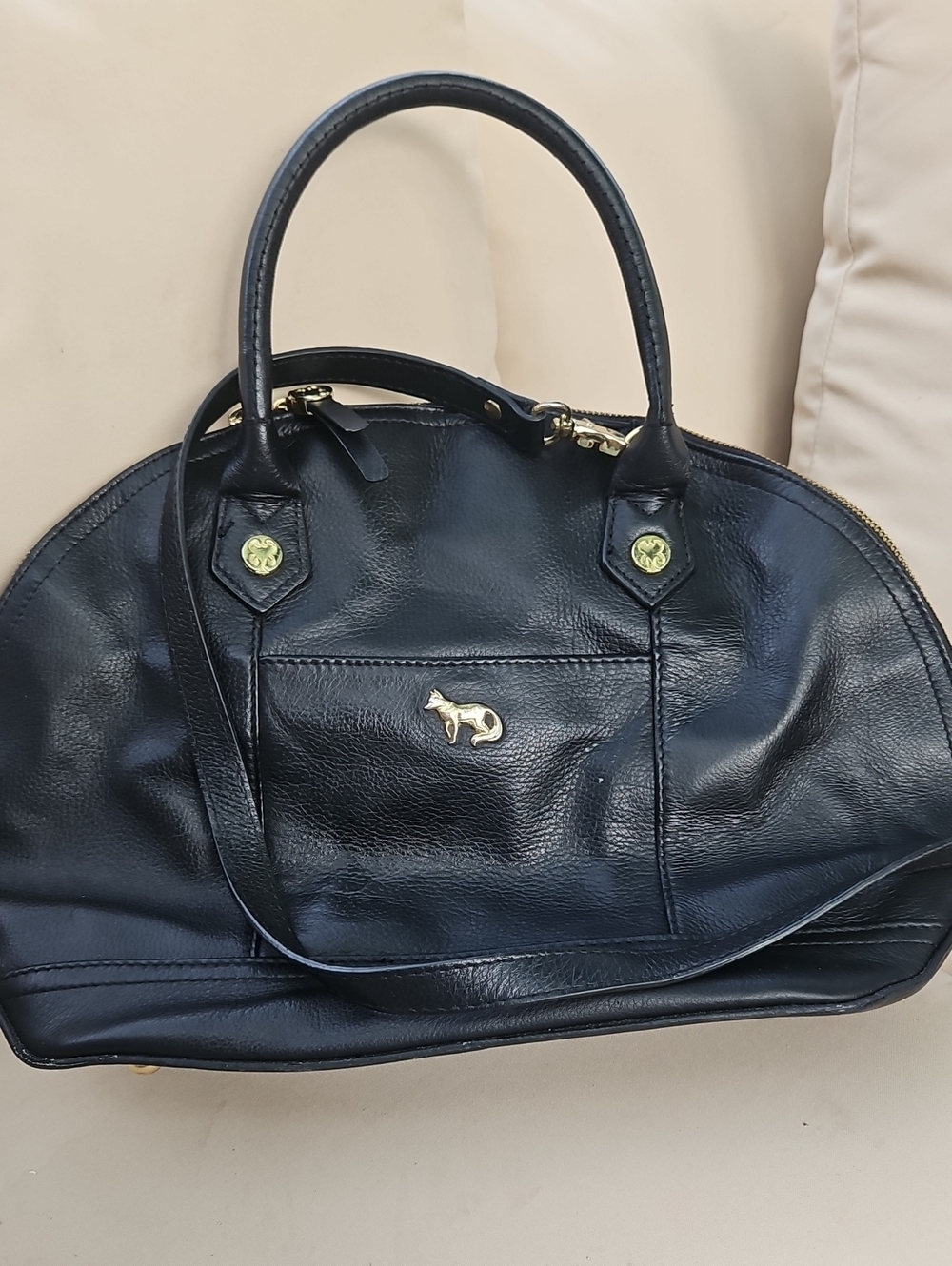 Emma Fox Black Leather Satchel with Gold Hardware